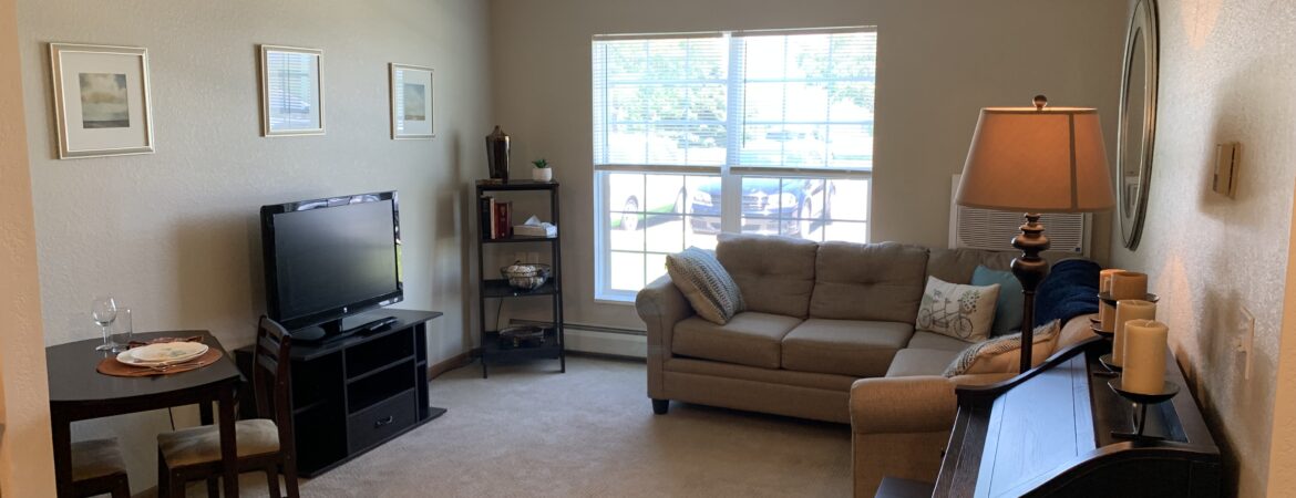 sand prairie - apartment interior: living room with large windows